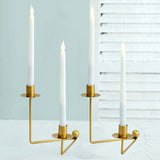 2 Arm Gold Metal Geometric Taper Candle Candelabra Holder Centerpiece With V-Shaped Base