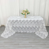 90x156inch White Black Wave Mesh Rectangular Tablecloth With Embroidered Sequins