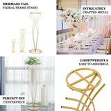 7ft Tall Gold Metal Wired Mermaid Tail Flower Frame Stand, Floral Display Wedding Pedestal