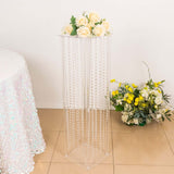 40inch Heavy Duty Acrylic Flower Pedestal Stand with Hanging Crystal Beads