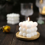 White Bubble Cube Long Burning Paraffin Wax Candle Set, Unscented Decorative Pillar Candle Gift