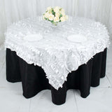 72x72inch White 3D Leaf Petal Taffeta Fabric Table Overlay