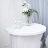 White Round Heavy Duty Spandex Cocktail Table Cover With Natural Wavy Drapes