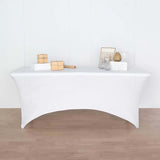 6ft White Open Back Stretch Spandex Table Cover, Rectangular Fitted Tablecloth