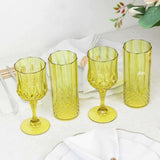 6 Pack 8oz Green Crystal Cut Reusable Plastic Cocktail Goblets, Shatterproof Wine Glasses