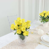 12 Bushes | Yellow Artificial Premium Silk Flower Rose Bud Bouquets