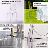 4 Pack Stackable Clear Acrylic Ghost Banquet Chairs with Oval Back, Fully Assembled Armless Event