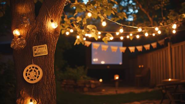 backyard movie night- diy decor