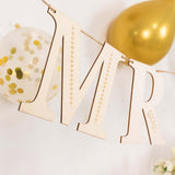 10ft Natural Pre-Strung Mr & Mrs Wooden Letter Banner with Botanical Design, Handmade Rustic Wedding