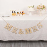 10ft Natural Pre-Strung Mr & Mrs Wooden Letter Banner with Botanical Design, Handmade Rustic Wedding