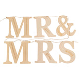 10ft Natural Pre-Strung Mr & Mrs Wooden Letter Banner with Botanical Design, Handmade Rustic Wedding