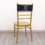 5 Pack Navy Blue Spandex Chair Sashes with Gold Diamond Buckles, Elegant Stretch Chair Bands