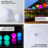 12inch Floating Pool Light Up Ball, Inflatable Outdoor Garden Lights With Remote - 13 RGB Colors