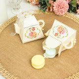 25 Pack 4inch Ivory Mini Teapot Favor Boxes, Tea Time Gift Box with Ribbon