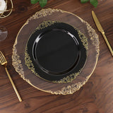 10 Pack | 10inch Black Gold Leaf Embossed Baroque Plastic Dinner Plates