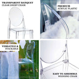 Clear Acrylic Banquet Ghost Chair With Oval Back, Transparent Armless Event Accent Chair