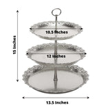 15inch Metallic Silver 3-Tier Round Plastic Cupcake Stand With Lace Cut Scalloped Edges