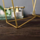 9" Gold Geometric Candle Holder Set | Linked Metal Geometric Centerpieces with Votive Glass Holders