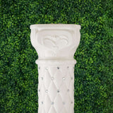 2 Pack | 25 inch Tall White PVC | 10mm Crystal Beaded Studded French Inspired Pedestal Column Stand