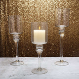 Set of 3 | Clear Long Stem Cylinder Glass Vase Candle Holders