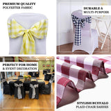 Gingham Chair Sashes | 5 PCS | Burgundy/White | Buffalo Plaid Checkered Polyester Chair Sashes