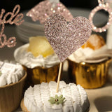 24 Pack | Blush/Rose Gold Glitter Bridal Shower Cupcake Topper Picks Set