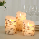 Set of 3 | Warm White Birch Bark Design Battery Operated Pillar Candles