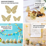 12 Pack | 3D Gold Butterfly Wall Decals, DIY Mural Stickers, Metallic Butterfly Cake Decorations