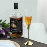 6 Pack | 5oz Clear / Gold Plastic Champagne Flutes, Disposable Glasses With Detachable Base