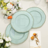 10 Pack | 9inch Jade / Gold Scalloped Rim Plastic Dinner Plates