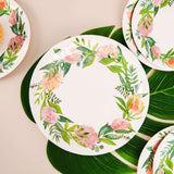 25 Pack | Rose/Peony 9inch Flower Wreath Dinner Paper Plates, Disposable Party Plates