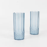 6 Pack 14oz Dusty Blue Crystal Cut Reusable Plastic Cocktail Tumbler Cups, Shatterproof