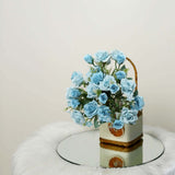 4 Bushes | 12inch Dusty Blue Real Touch Artificial Silk Rose Flower Bouquet