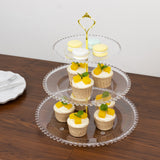 Clear 3-Tier Plastic Dessert Display Stand With Beaded Rim, Round Cupcake Tower