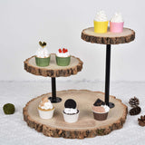 3-Tier Natural Wood Slice Cheese Board Cupcake Stand, Rustic Centerpiece - Assembly Tools Included