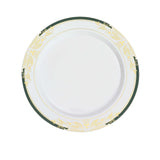 10 Pack | 8inch White With Hunter Emerald Green Rim Plastic Appetizer Salad Plates