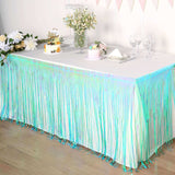 30inch x 9FT Metallic Foil Fringe Table Skirt, Self Adhesive Party Table Skirt - Iridescent Blue