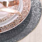 6 Pack | Charcoal Gray Sparkle Placemats, Non Slip Decorative Round Glitter Table Mat