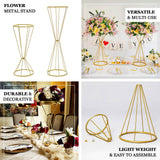 27inch Dual Cone Reversible Gold Metal Geometric Flower Stand, Wedding Vase Pedestal