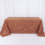 Terracotta (Rust) Seamless Rectangle Polyester Tablecloth Gold Foil Geometric Pattern 90x132inch