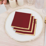 50 Pack Burgundy Disposable Cocktail Napkins with Gold Foil Edge