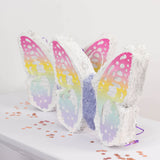 Expandable White Lilac Paper Butterfly Pinata Hanging Decor with Pastel Colored Wings, Fairy Themed