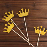 24 Pack | 5inch Gold Glitter Crown Cupcake Toppers, Royal Party Cake Picks