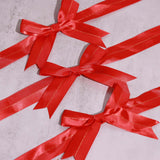 50 Pcs | 10inches Red Pre Tied Ribbon Bows, Satin Ribbon With Gold Foil