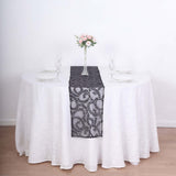 Sparkly Black Leaf Vine Sequin Tulle Table Runner