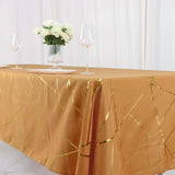 60"x102" Gold Rectangle Polyester Tablecloth With Gold Foil Geometric Pattern