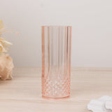 6 Pack 14oz Transparent Blush Crystal Cut Reusable Plastic Cocktail Tumbler Cups, Shatterproof Tall