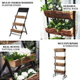 42inch 4-Tier Metal Ladder Plant Stand With Natural Wooden Log Planters