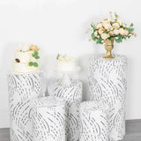 Set of 5 White Wave Mesh Cylinder Pedestal Stand Covers with Embroidered Sequins, Premium