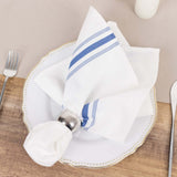 10 Pack White Spun Polyester Cloth Napkins with Blue Reverse Stripes